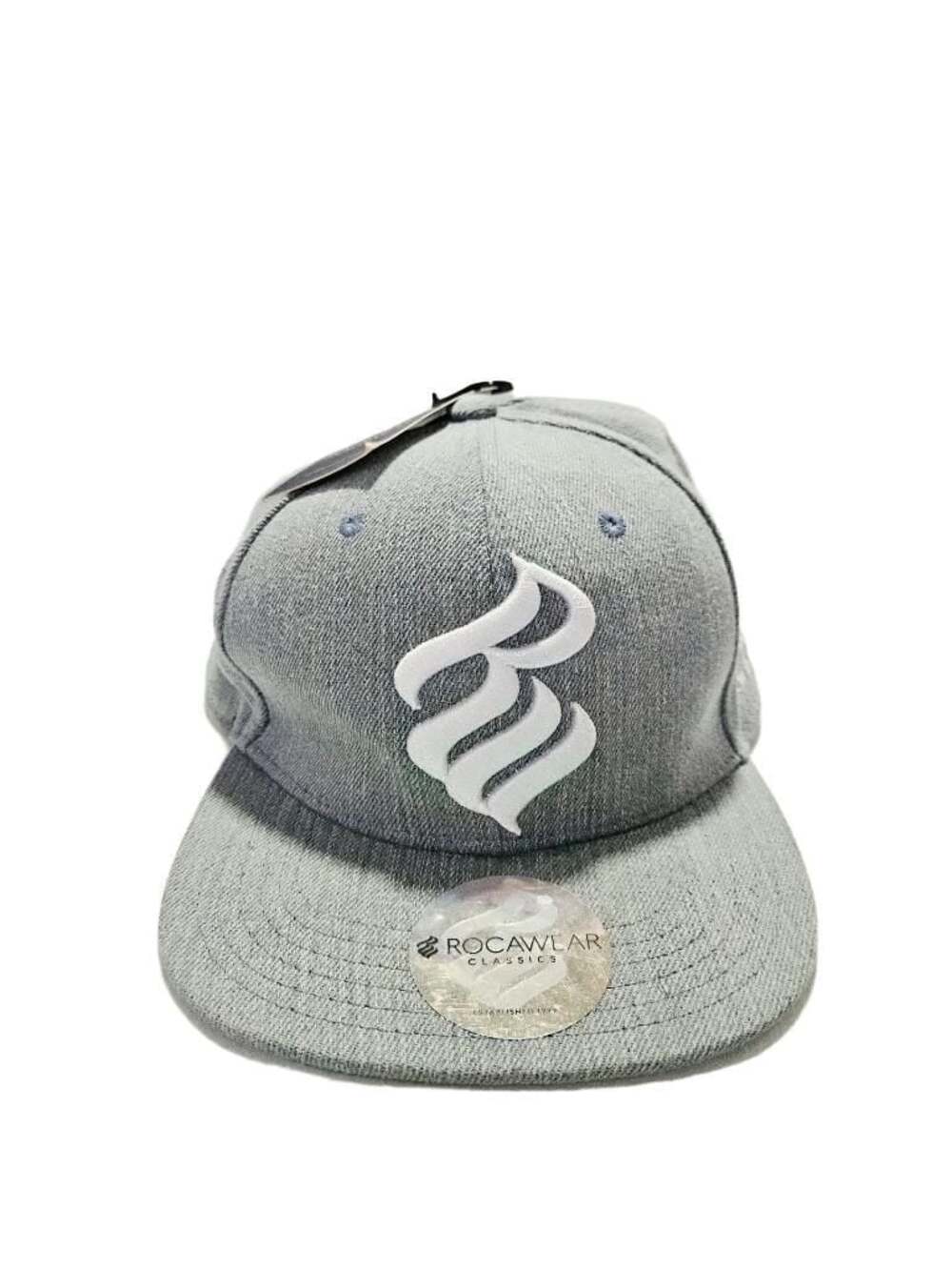 Rocawear Classics Hat Gray Denim RW Logo Flat Bill Baseball Adjustable Strap
